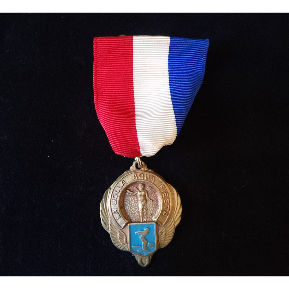 Swimming Medal La Jolla Aqua Fiesta Swimming Award Ribbon California CA Vintage
